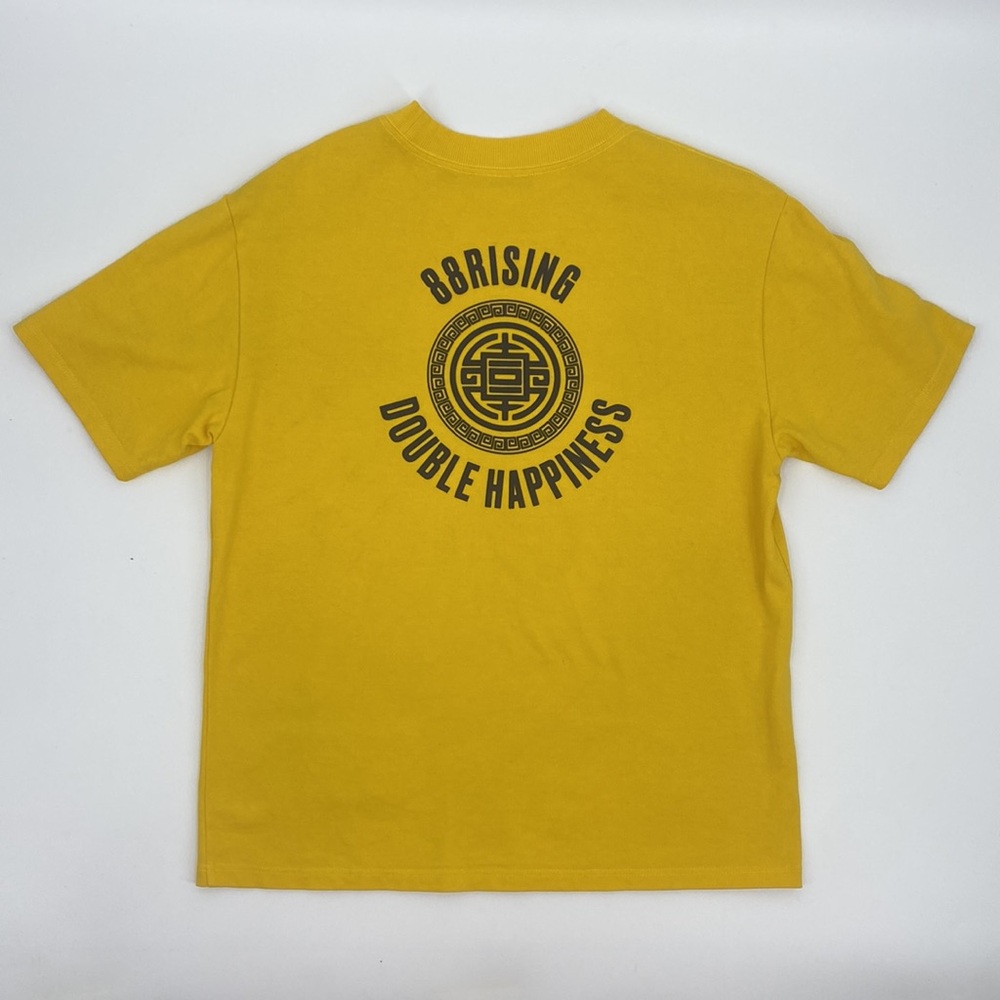 SSENSE 888 DOUBLE HAPPINESS MENS LARGE ORGANIC COTTON YELLOW BLACK T SHIRT